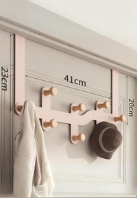 Patère de Porte à 8 Crochets en Bois Rose, Sans Perçage, 41 cm