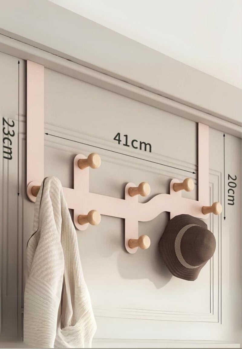 Patère de Porte à 8 Crochets en Bois Rose, Sans Perçage, 41 cm