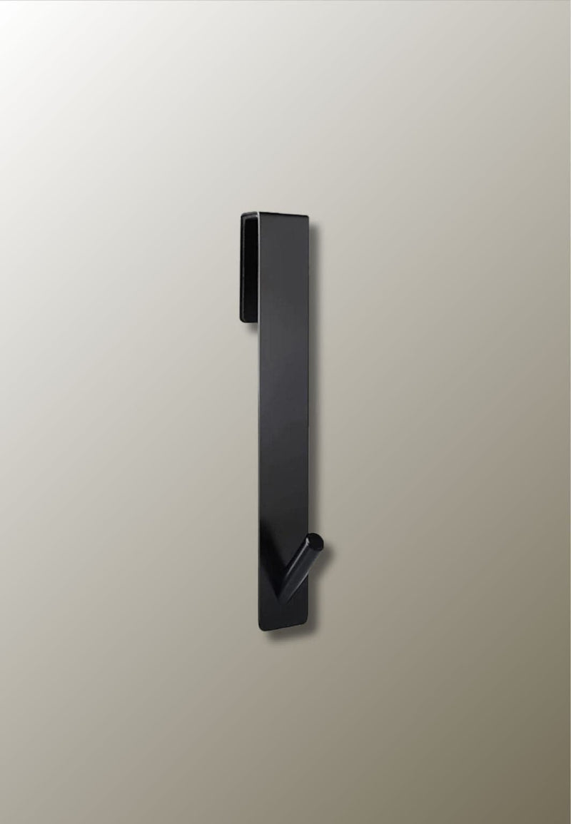 Patère de Porte Noire en Inox, Crochet Incliné, Sans Perçage