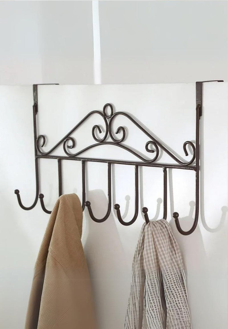 Patère de Porte en Fer Noir, 7 Crochets à Volutes, Sans Perçage, vue 3