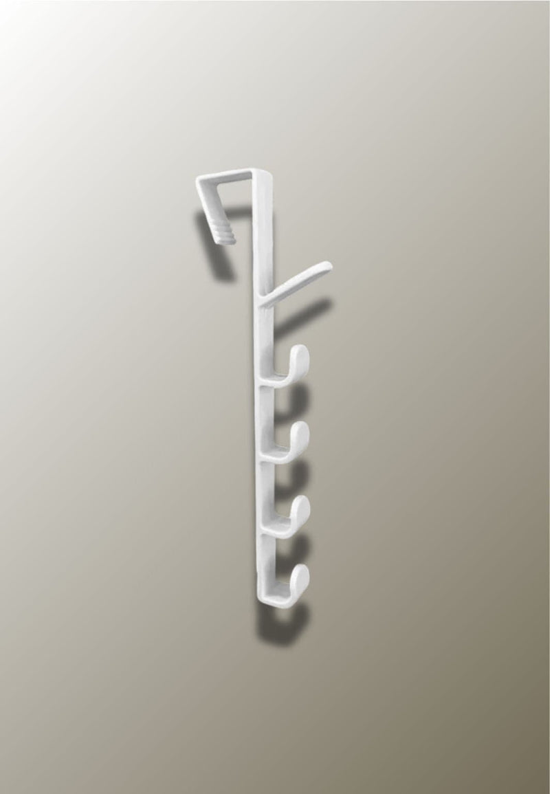 Patère de Porte Verticale Blanche, 5 Crochets, Sans Perçage