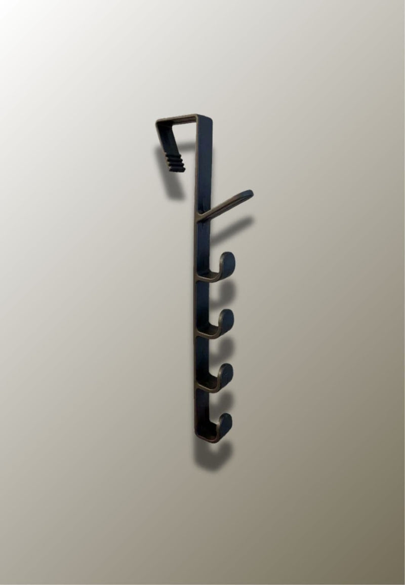 Patère de Porte Verticale Noire en Métal, 5 Crochets, Sans Perçage