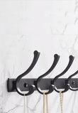 Porte-Manteau Mural en Aluminium Noir, 3 Crochets Doubles, 25 cm