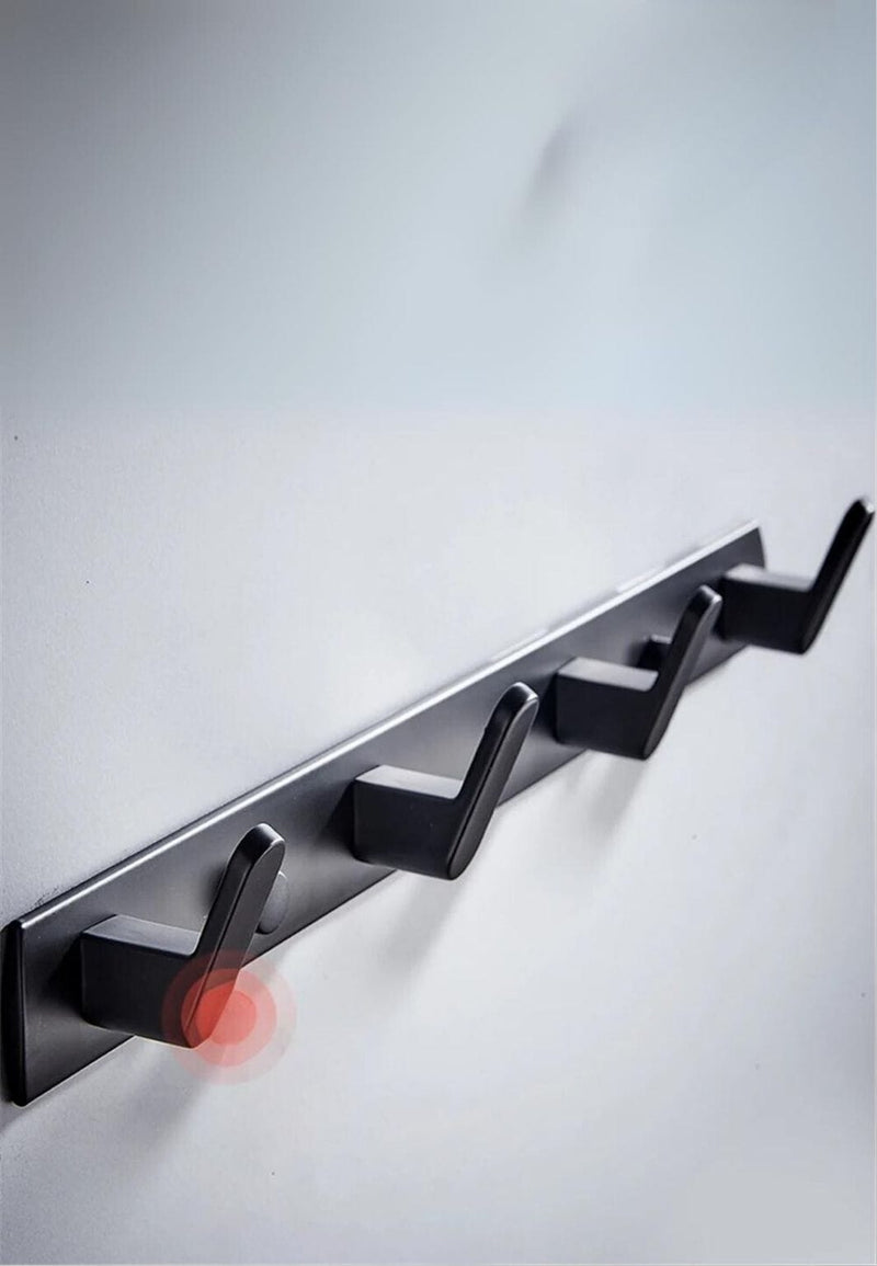 Porte-Manteau Mural Noir, 4 Crochets Anguleux en Aluminium, 35 cm
