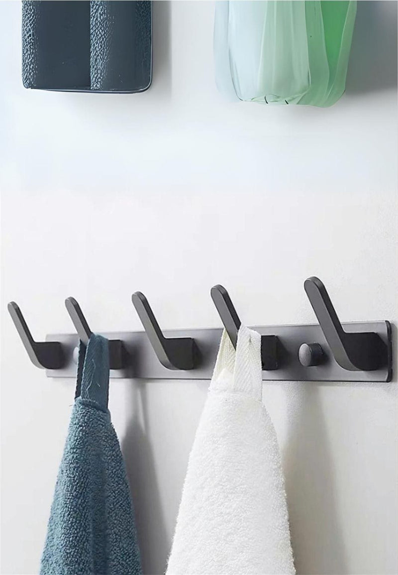 Porte-Manteau Mural en Aluminium, 5 Crochets Plats, 45 cm